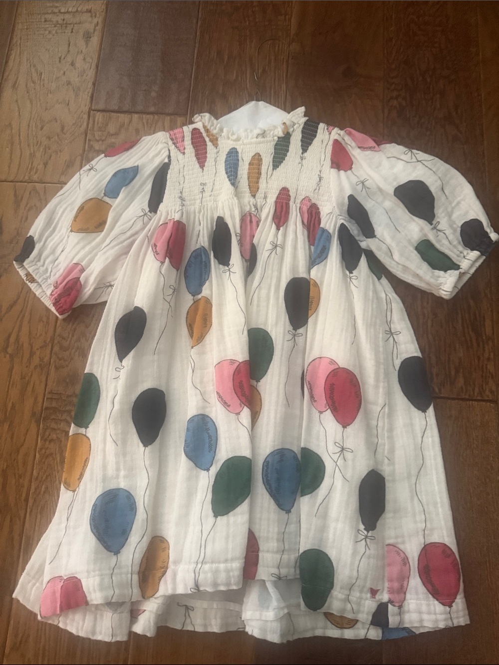 Pink Chicken White Balloon-Print Puff Sleeve Dress